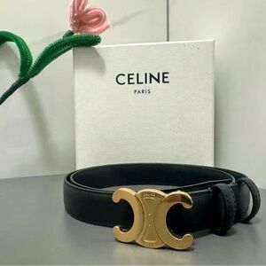 Authentic Celine Ladies Triomphe Black Gold 85 Belt
